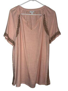 J. Jill Short Sleeve Viscose Rayon Linen Embroidered Tunic Top Size L